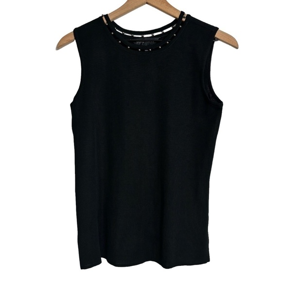 MING WANG SIZE XS BLACK SLEEVELESS BLOUSE WITH BALL DETAILS ON NECKLINE NEW - Picture 1 of 4